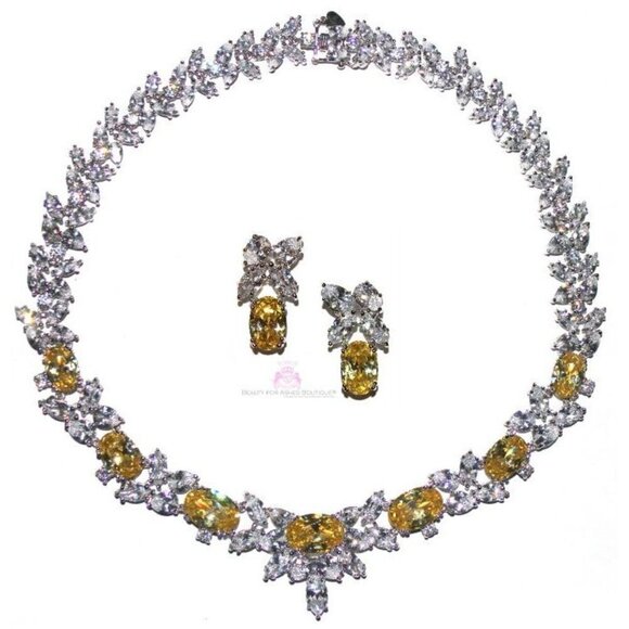 Canary Yellow Special Occasion Cubic Zirconia Necklace Set - Picture 1 of 3